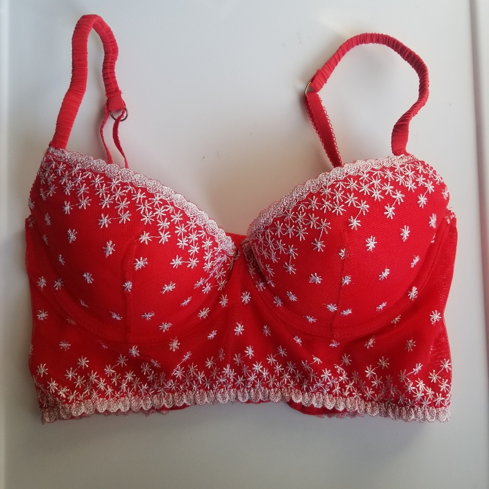 Victoria Secret Pout Red Balconet Long Line Bra
